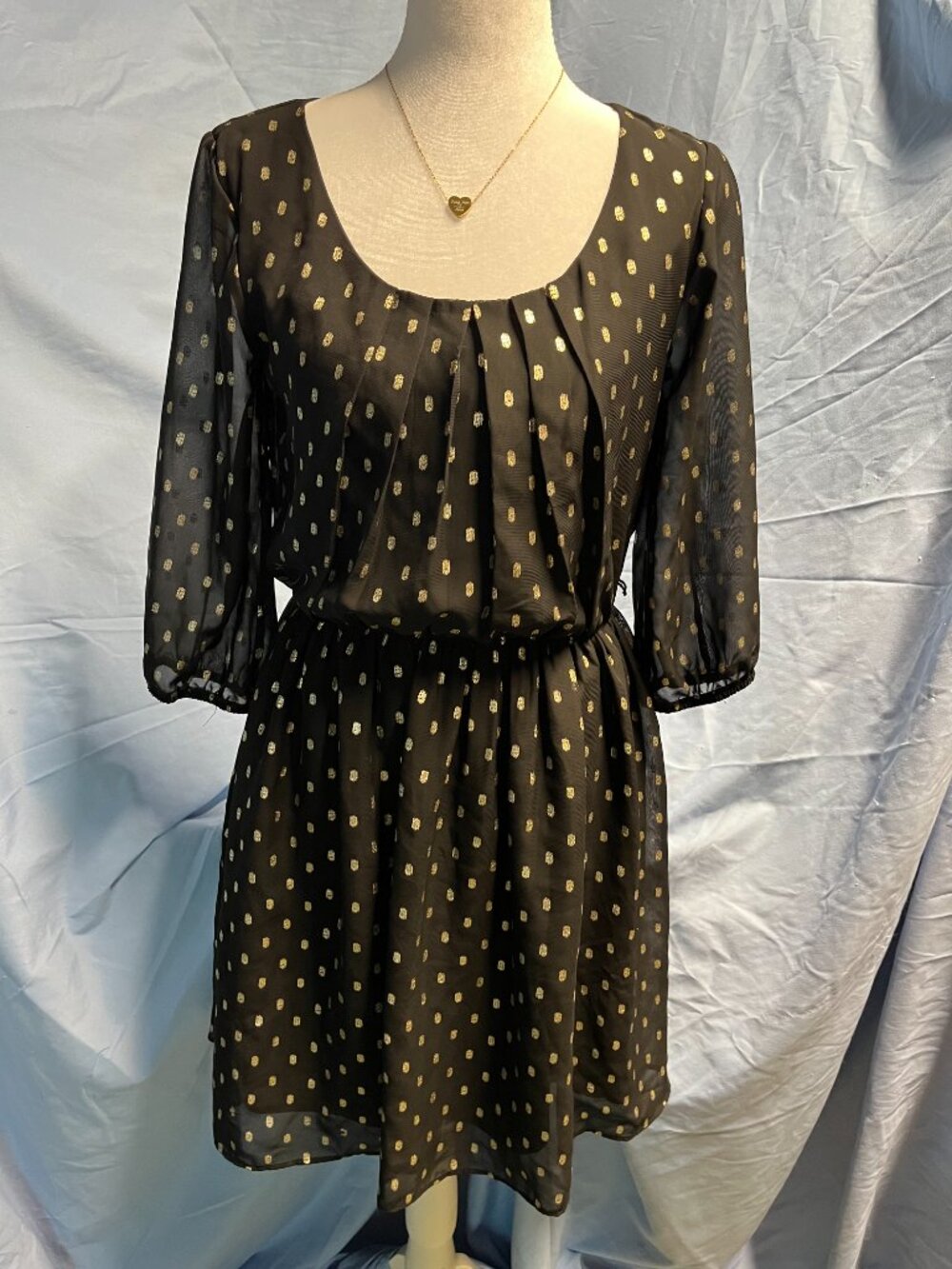 A. Byer Black & Gold Sheer Polka Dot Dress – Size Small
